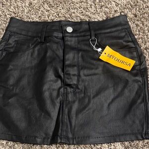 Black Faux Leather Skort